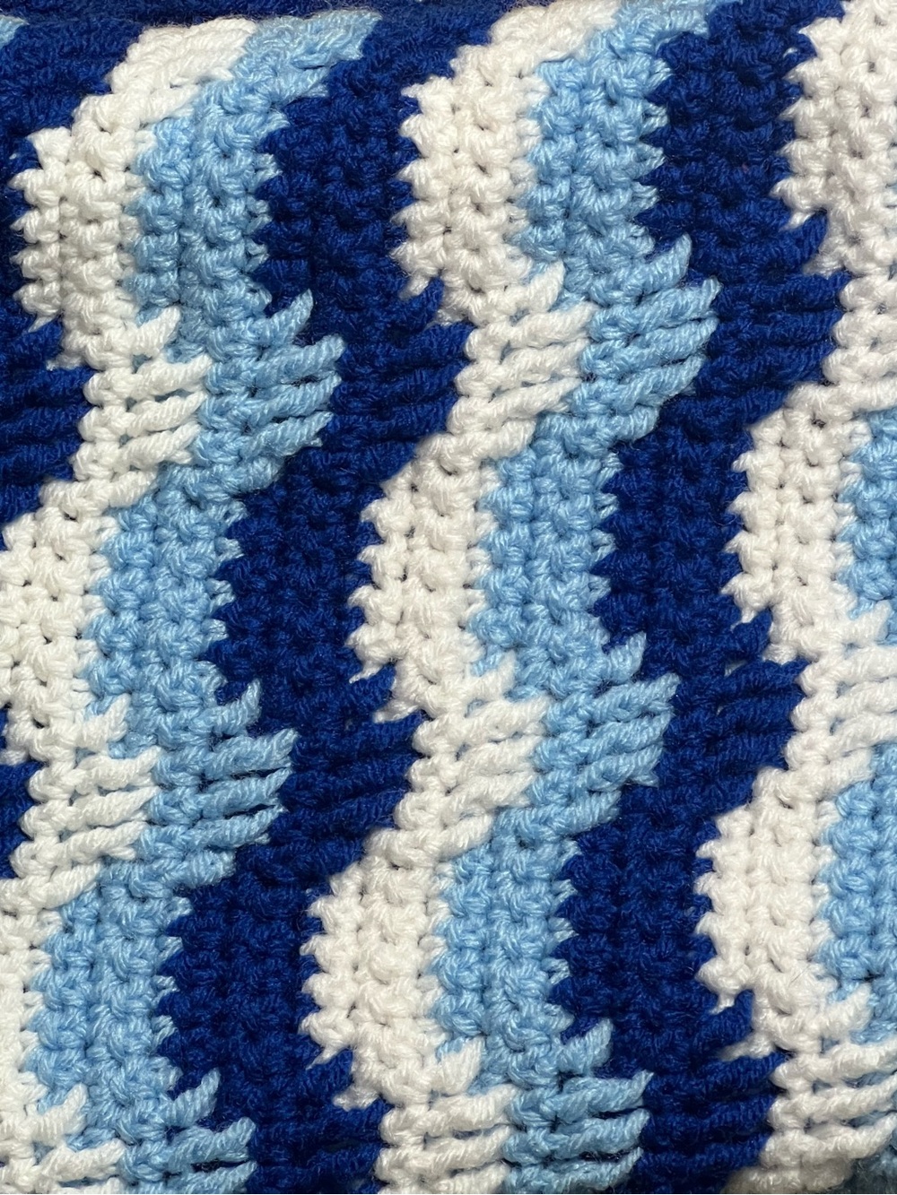 Striped Blue Crochet Throw Blanket — White & Light Blue Accent